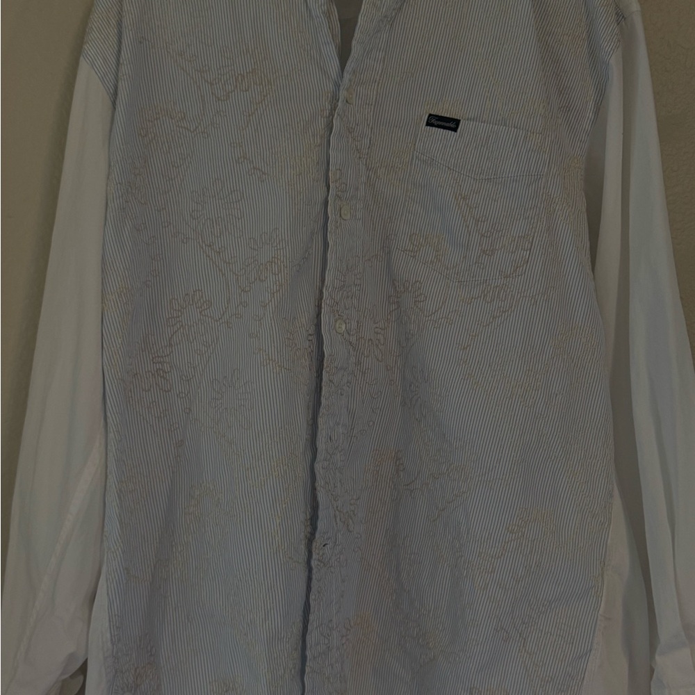 Faconnable Blue and White Casual Button Down Shirt